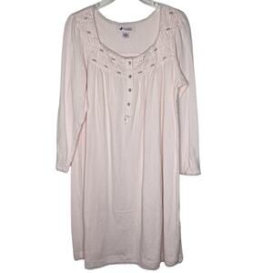 Go Softly Nightgown Womens Medium Pink Long Sleeve Floral Embroidered Sleepwear